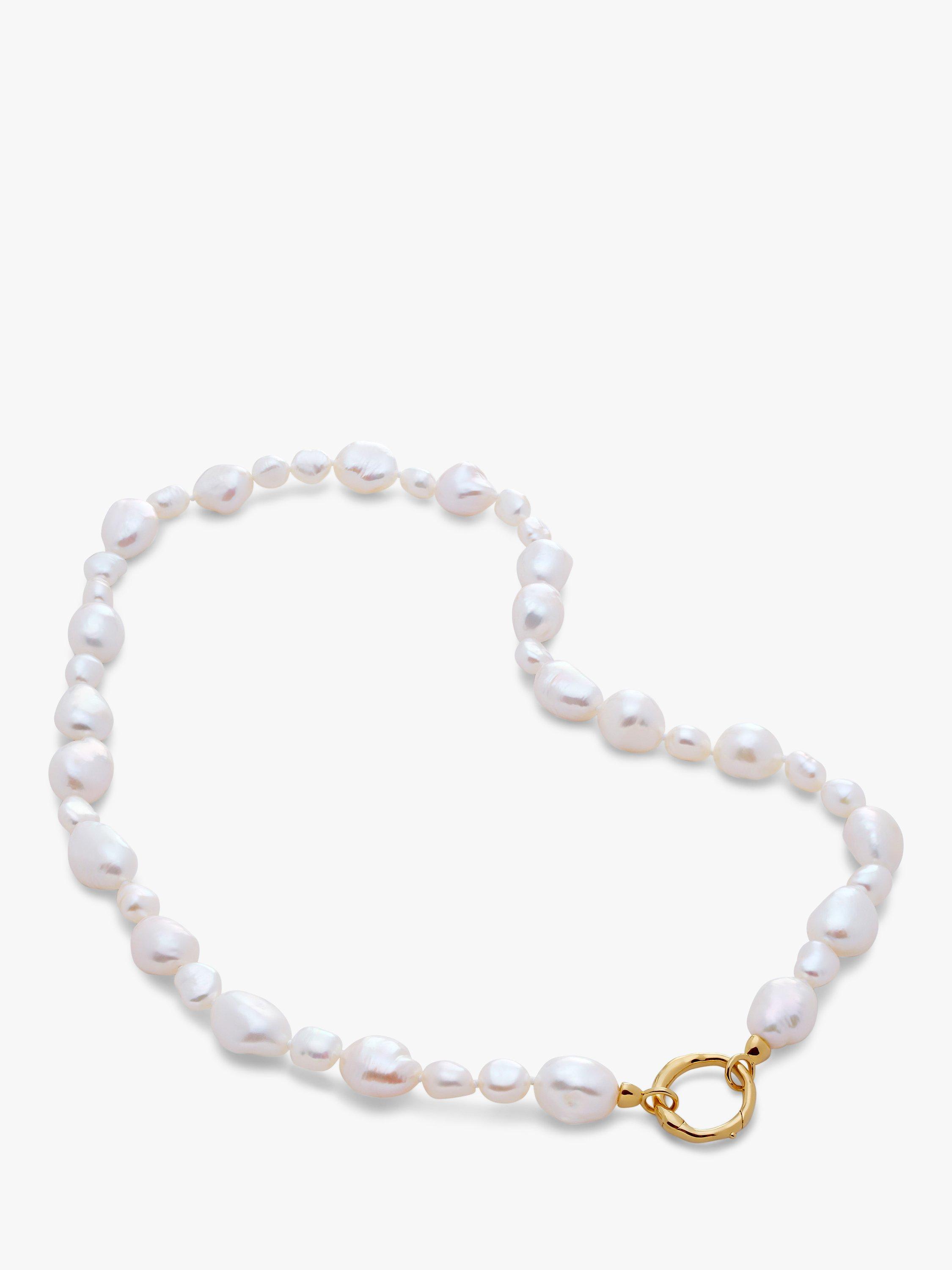 Product image 1 of 3, which shows Monica Vinader Nura Mixed Size Pearl Necklace, Gold/White