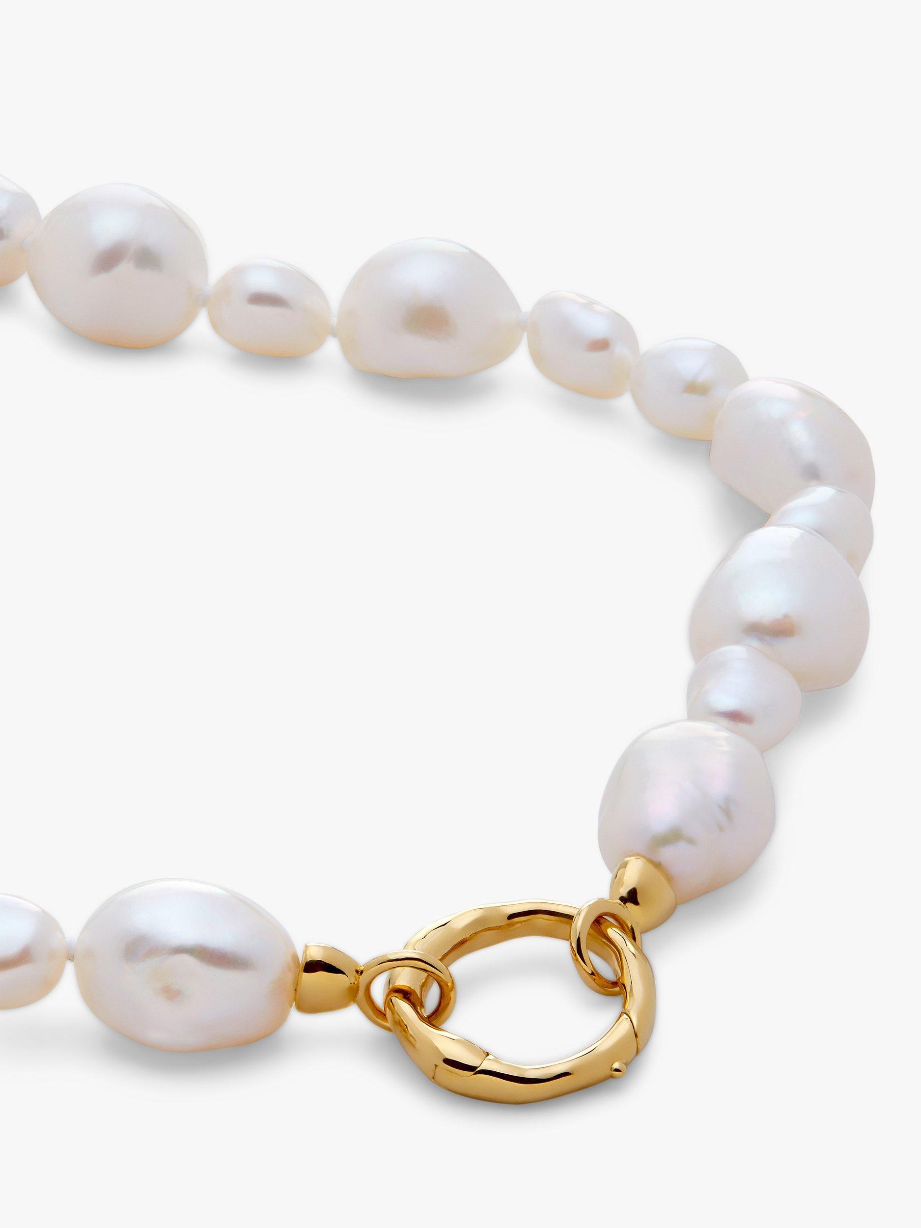Product image 2 of 3, which shows Monica Vinader Nura Mixed Size Pearl Necklace, Gold/White