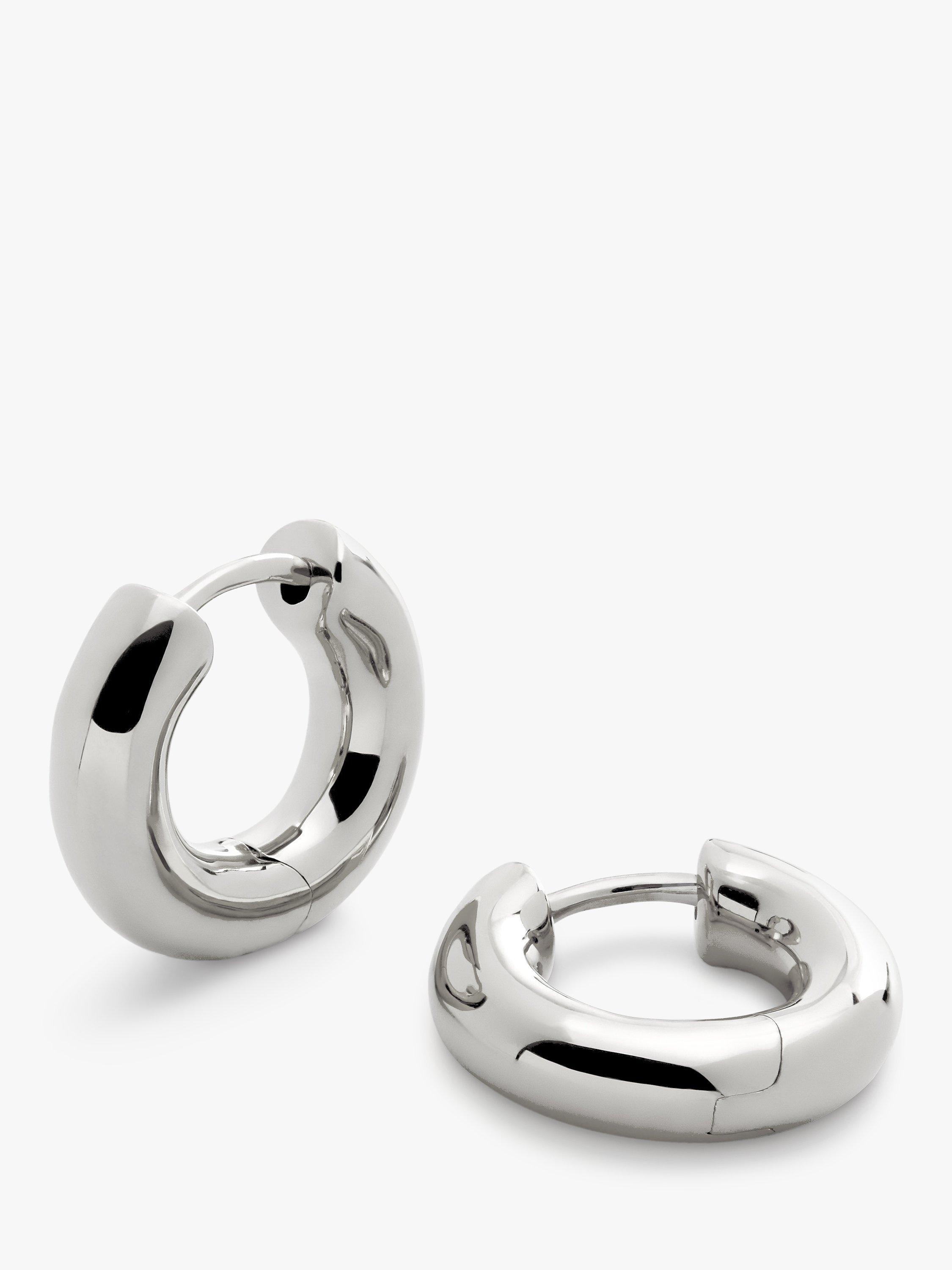 Product image 1 of 3, which shows Monica Vinader Essential Click Huggie Hoop Earrings, Silver