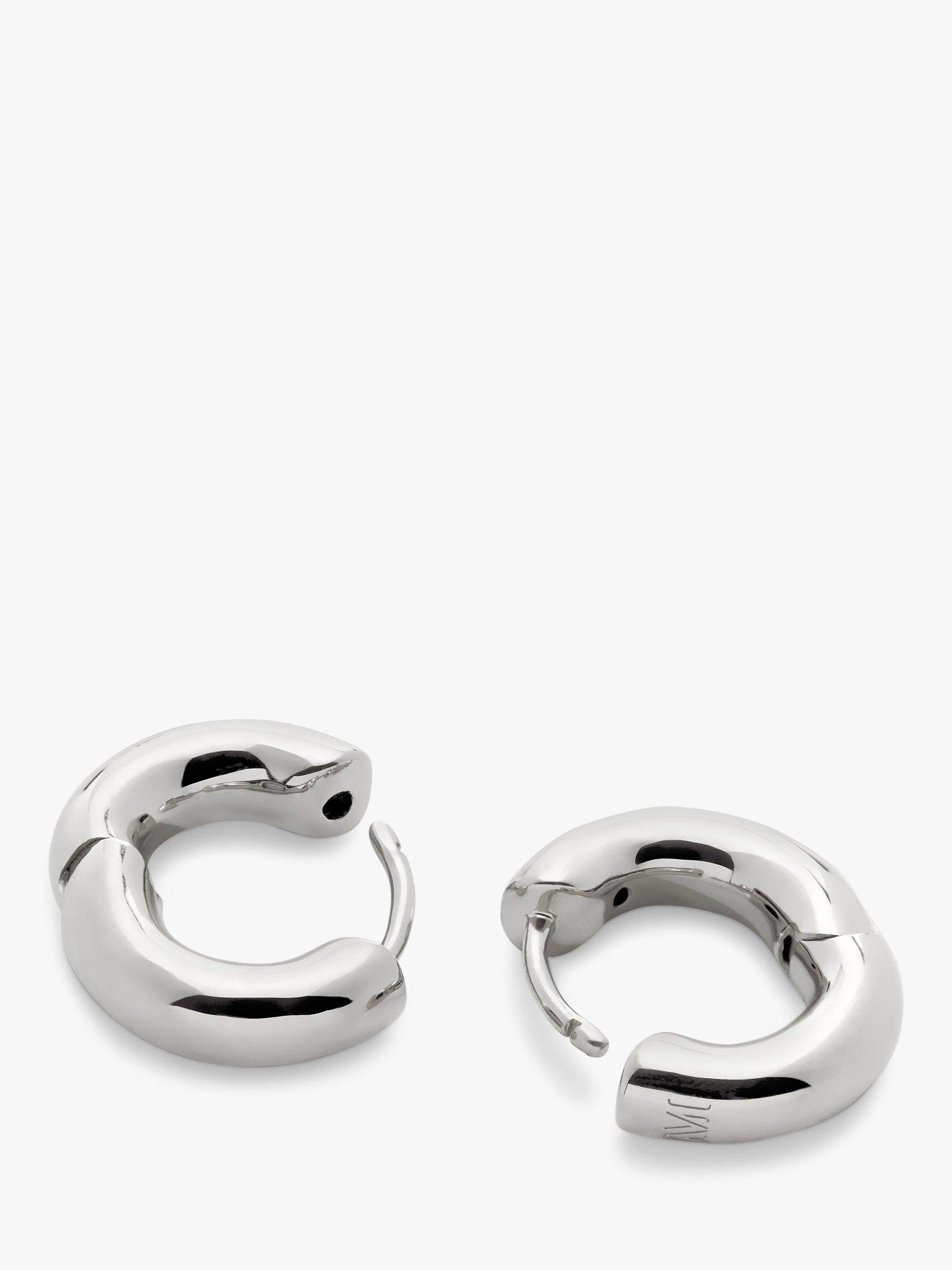 Product image 2 of 3, which shows Monica Vinader Essential Click Huggie Hoop Earrings, Silver