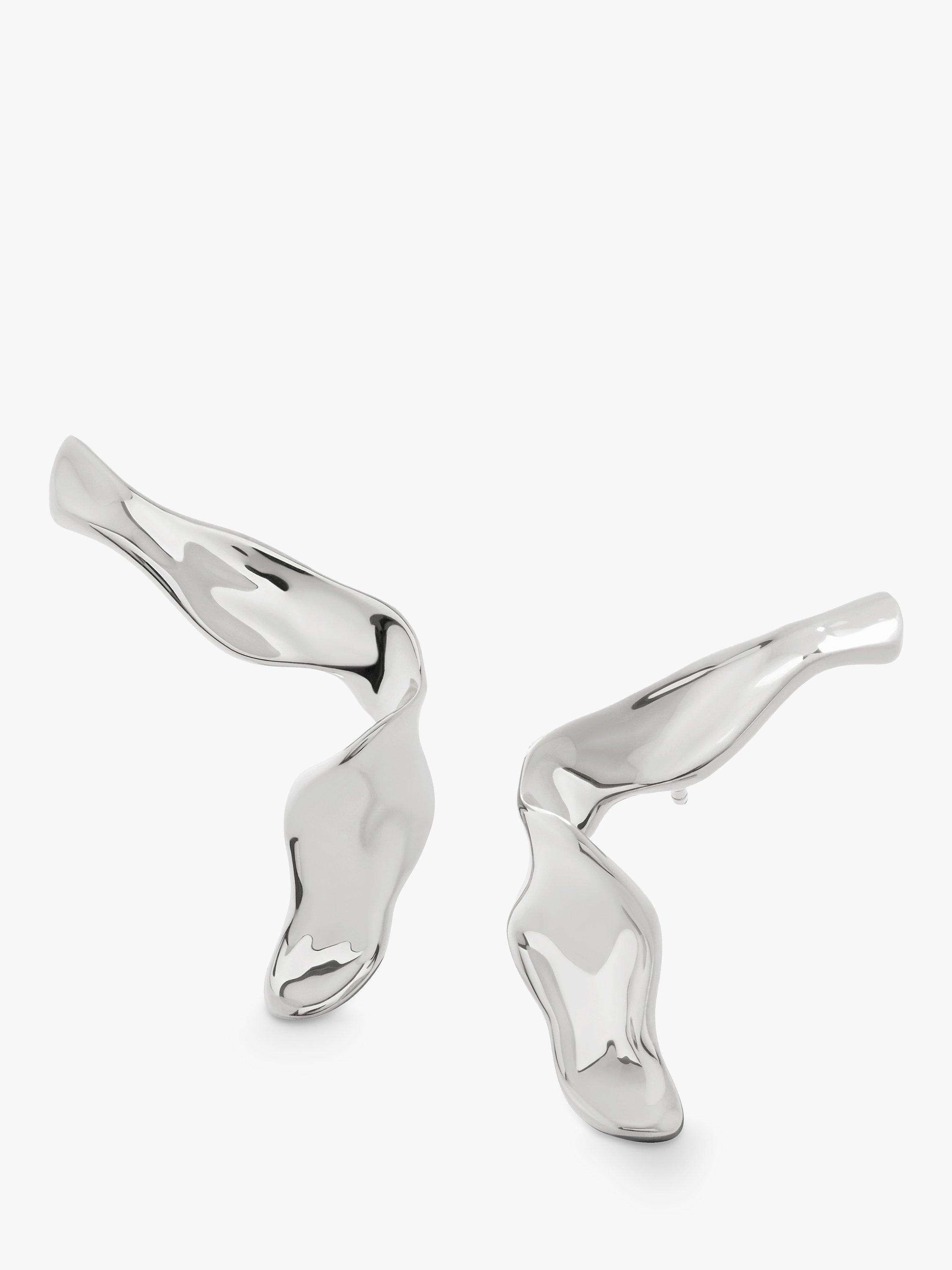 Product image 1 of 4, which shows Monica Vinader Wave Bold Stud Earrings, Silver