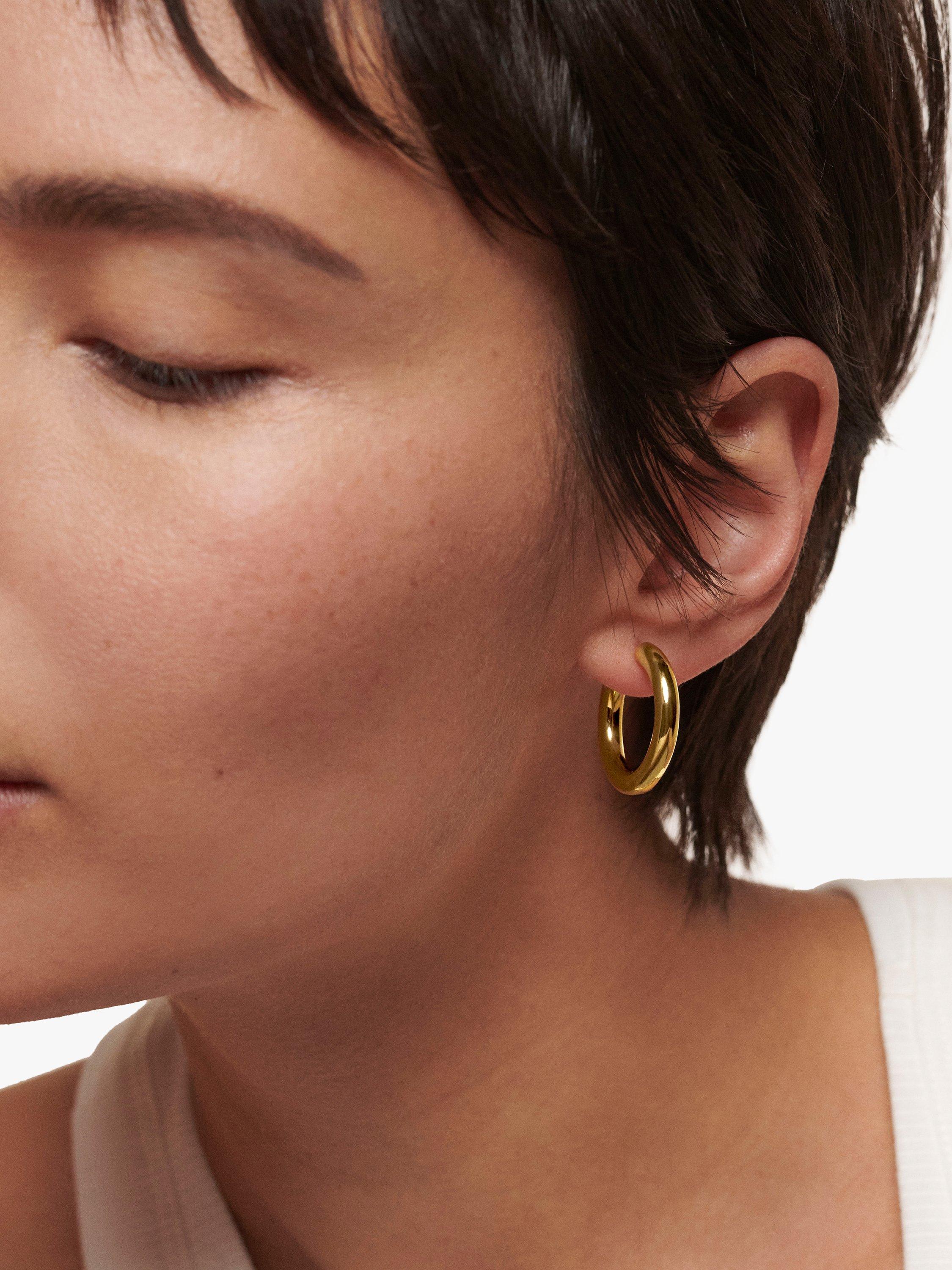 Product image 4 of 4, which shows Monica Vinader Essential Click Medium Hoop Earrings, Gold