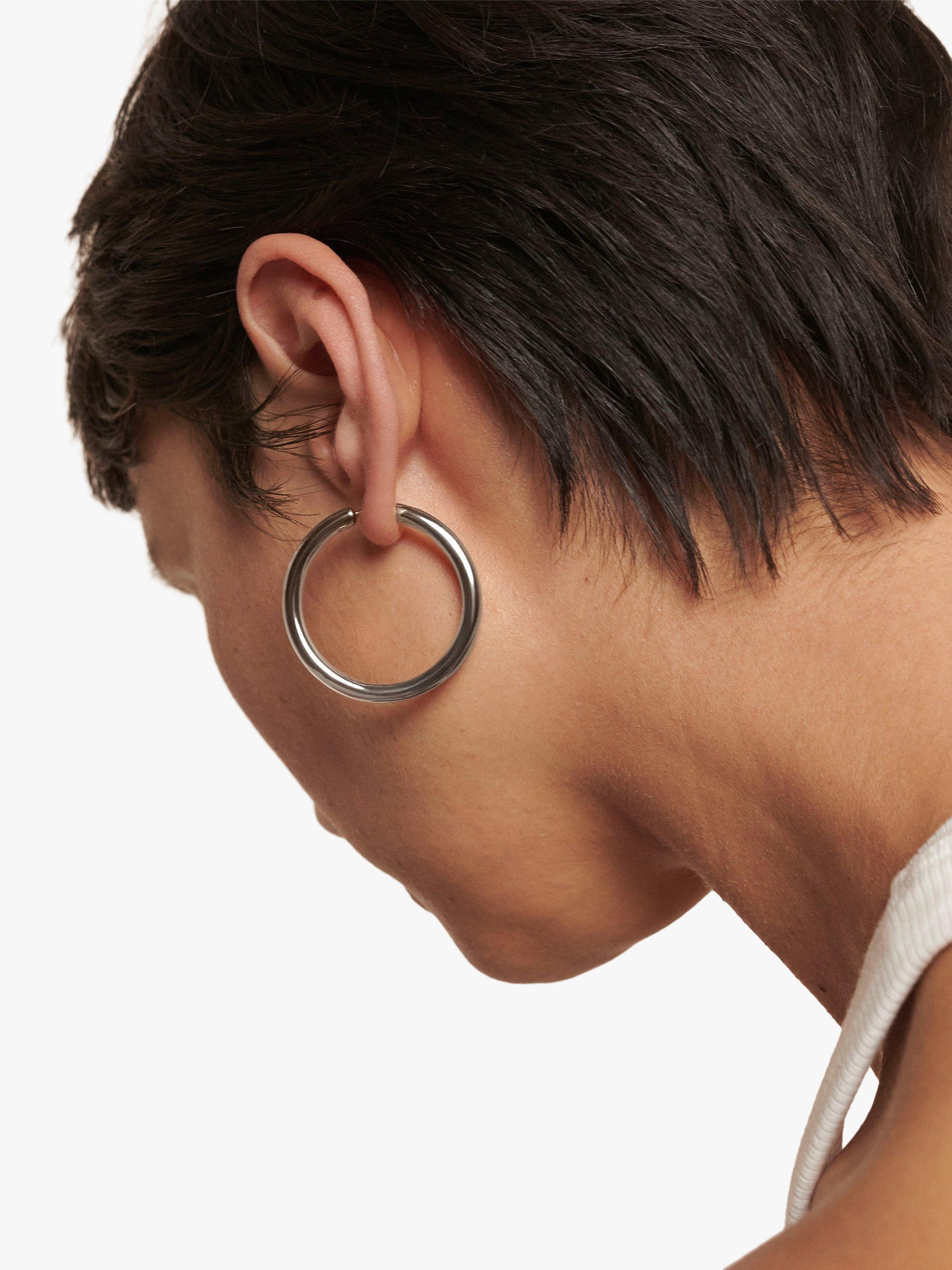 Product image 4 of 4, which shows Monica Vinader Essential Click Large Hoop Earrings, Silver
