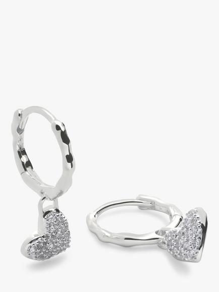 Monica Vinader Diamond Heart Drop Earrings, Silver - view 2, Silver
