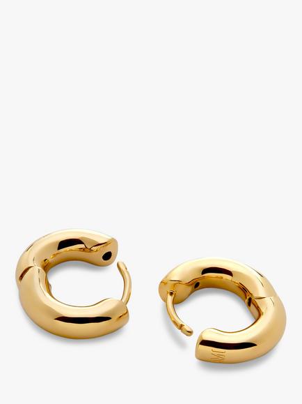 Monica Vinader Essential Click Huggie Hoop Earrings, Gold - view 2, Gold