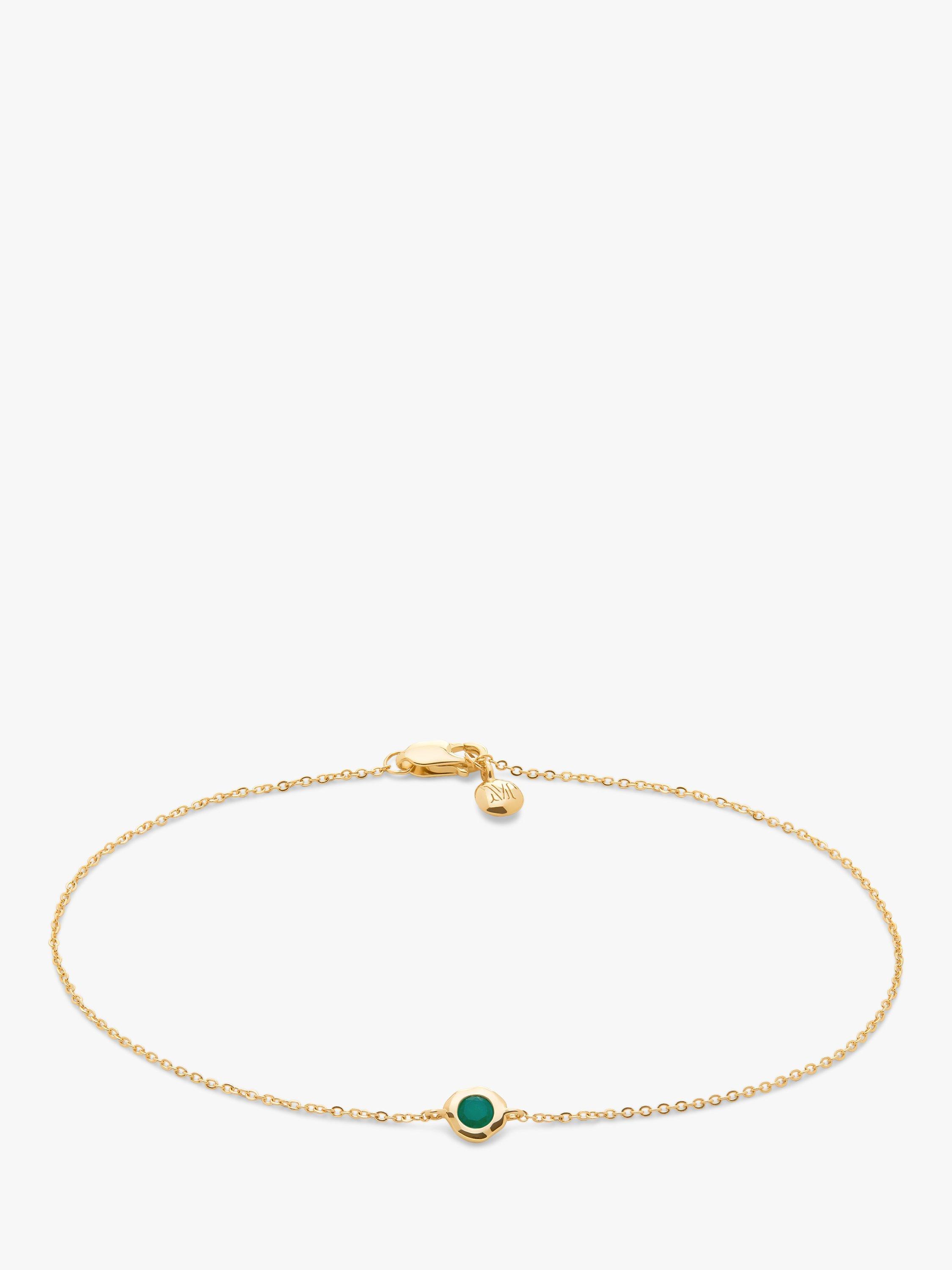 Product image 1 of 4, which shows Monica Vinader 14ct Gold Siren Emerald Mini Chain Bracelet, Gold/Green