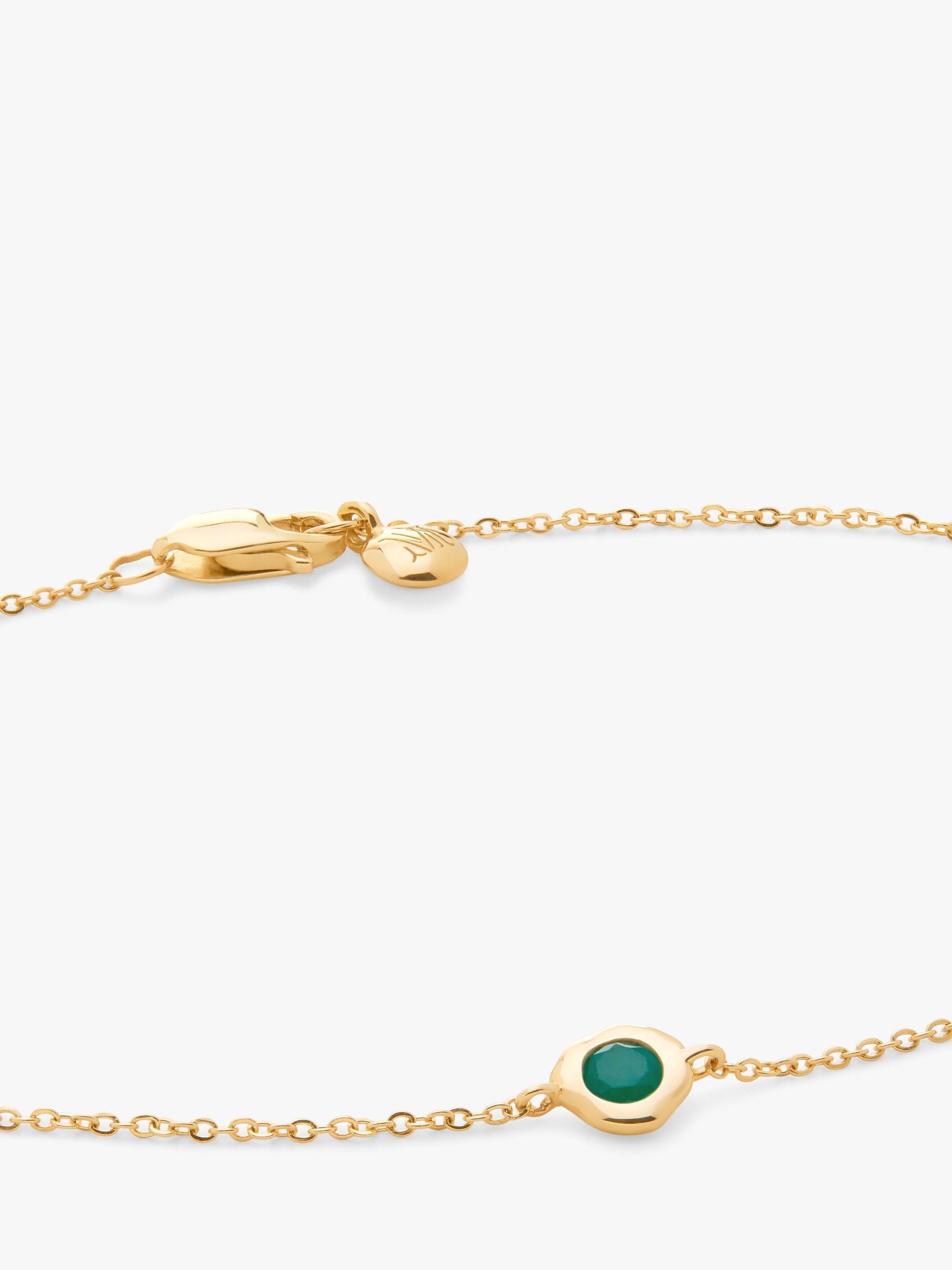 Product image 2 of 4, which shows Monica Vinader 14ct Gold Siren Emerald Mini Chain Bracelet, Gold/Green