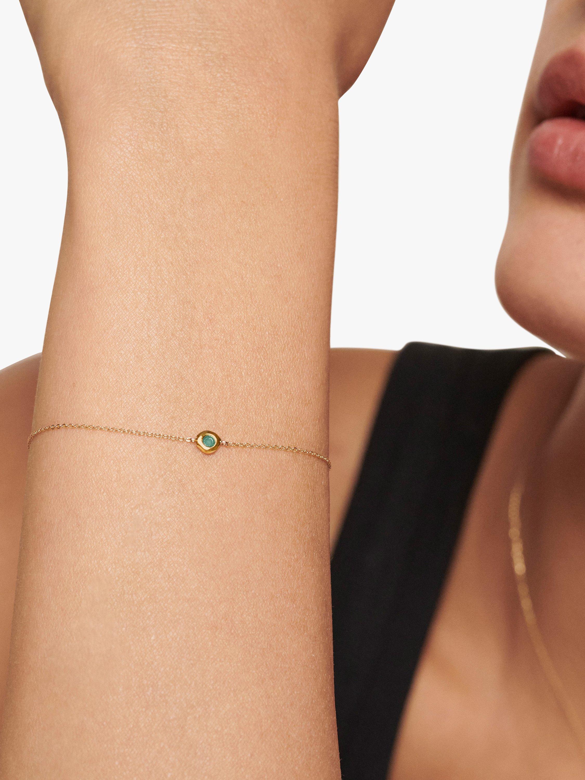 Product image 4 of 4, which shows Monica Vinader 14ct Gold Siren Emerald Mini Chain Bracelet, Gold/Green