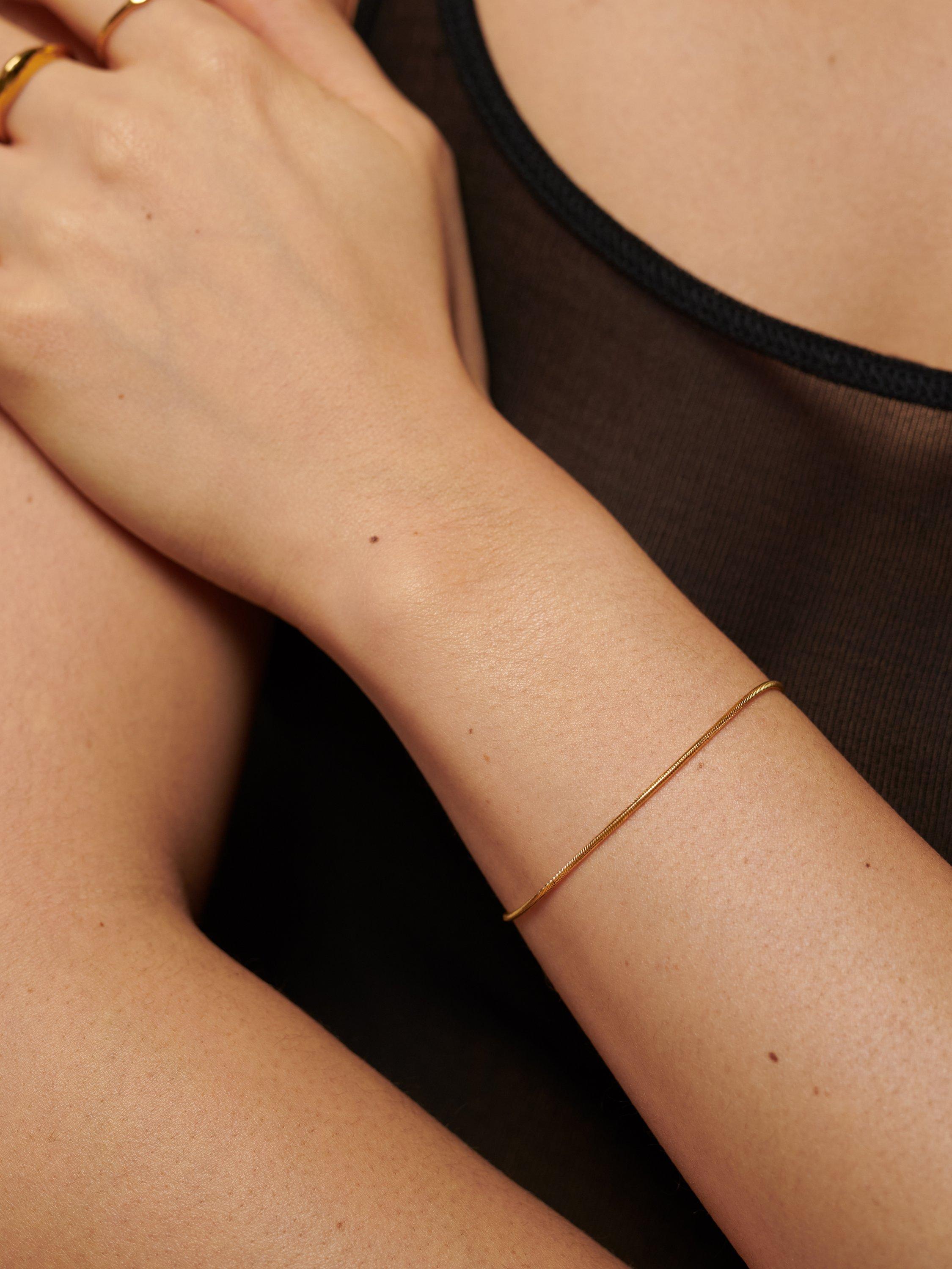 Product image 3 of 4, which shows Monica Vinader Round Thin Snake Chain Bracelet, Gold