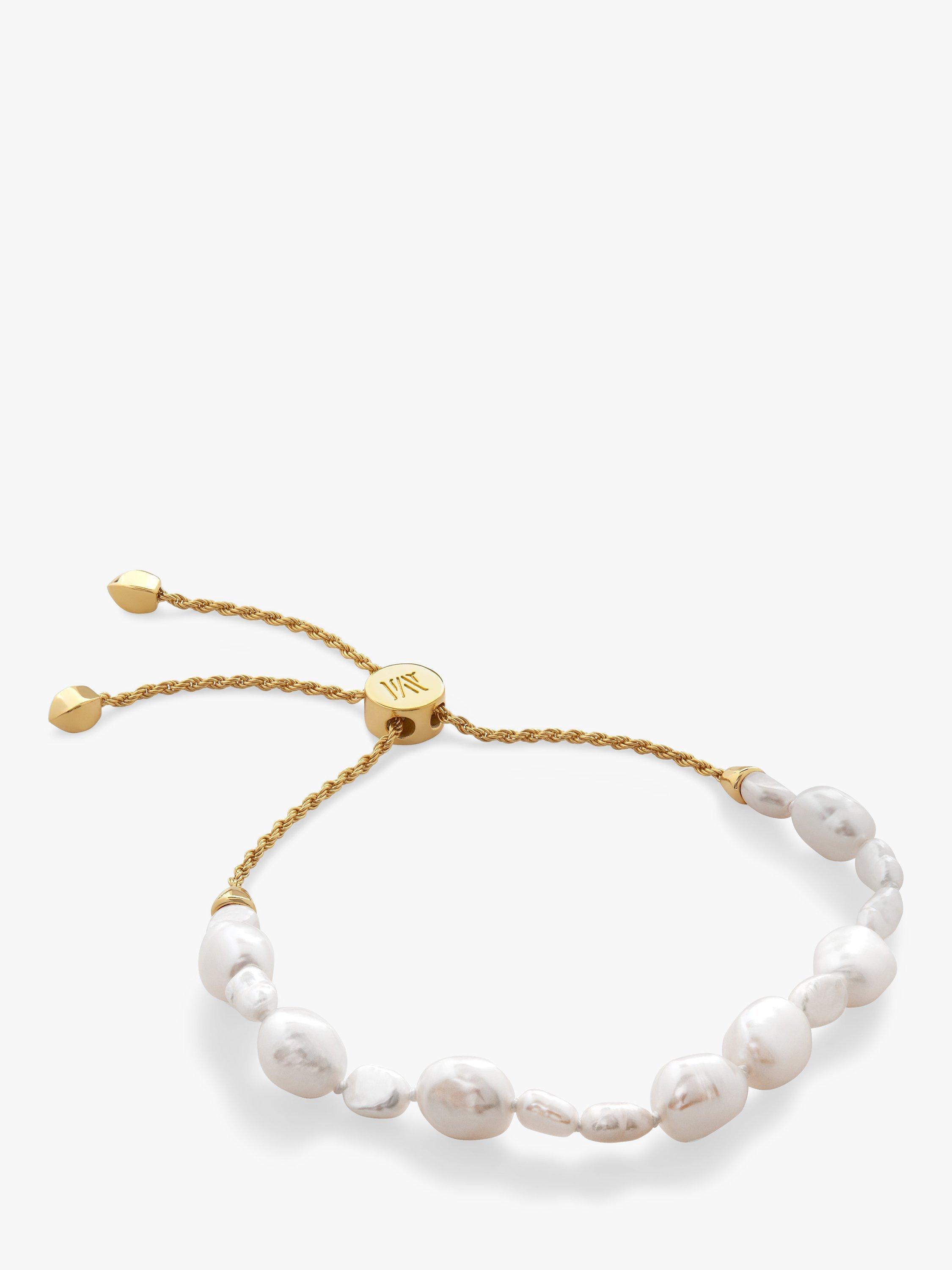 Product image 1 of 2, which shows Monica Vinader Nura Personalised Pearl Bracelet, Gold