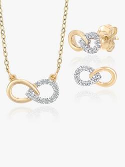 Mogul 9ct Yellow Gold Diamond Infinity Necklace and Earrings Jewellery Set, Gold, Gold