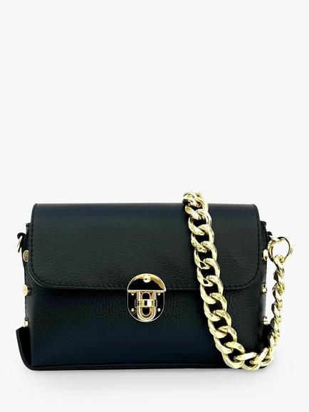 Apatchy London The Bloxsome Chain Strap Leather Cross Body Bag, Black