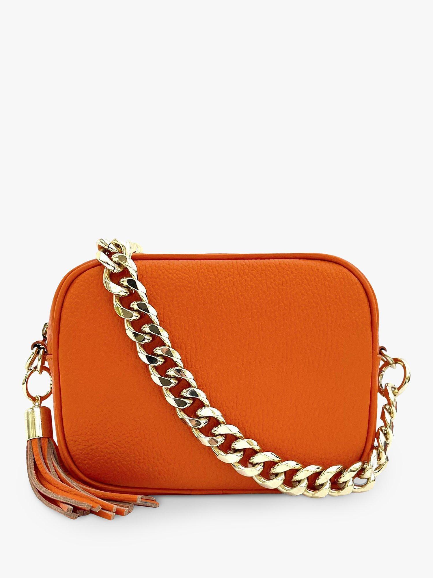 Apatchy Chain Strap Leather Cross Body Bag, Orange