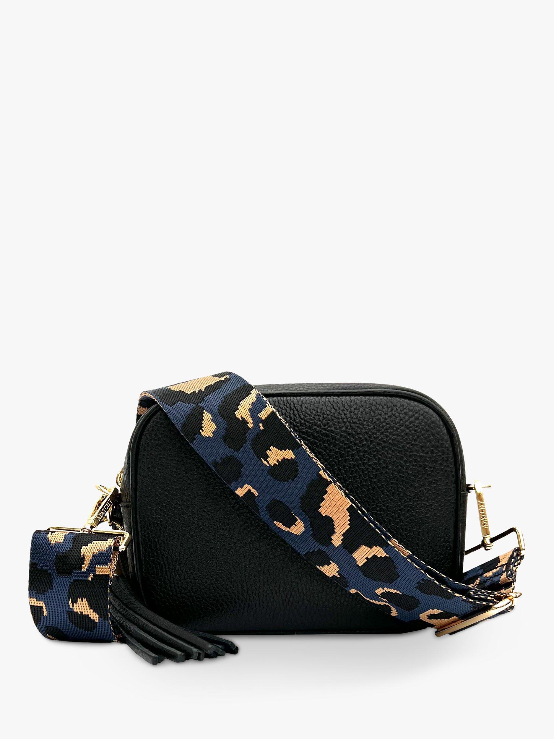 Apatchy Leopard Print Strap Leather Cross Body Bag, Black/Multi