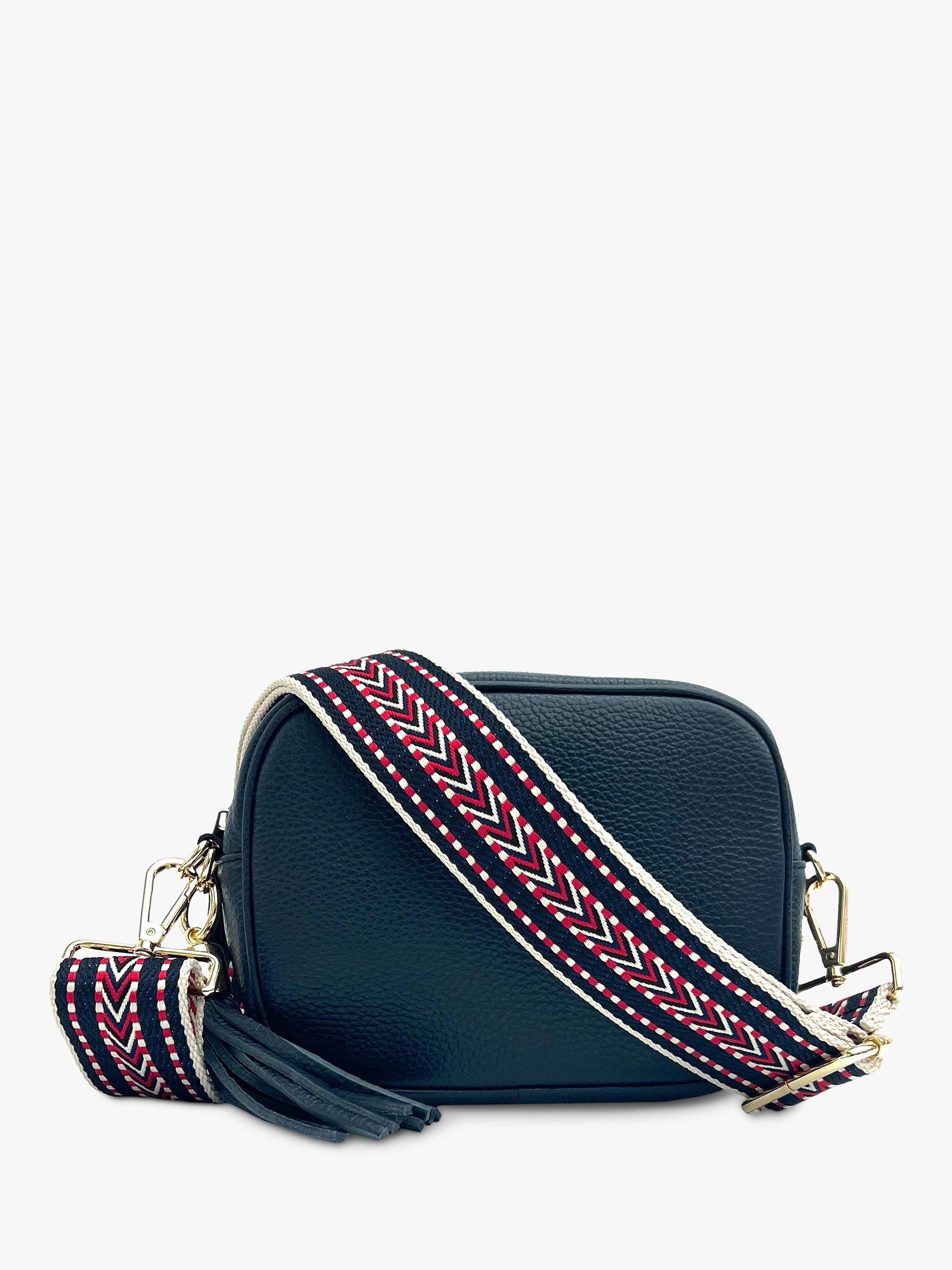 Apatchy Boho Strap Leather Crossbody Bag, Navy/Multi