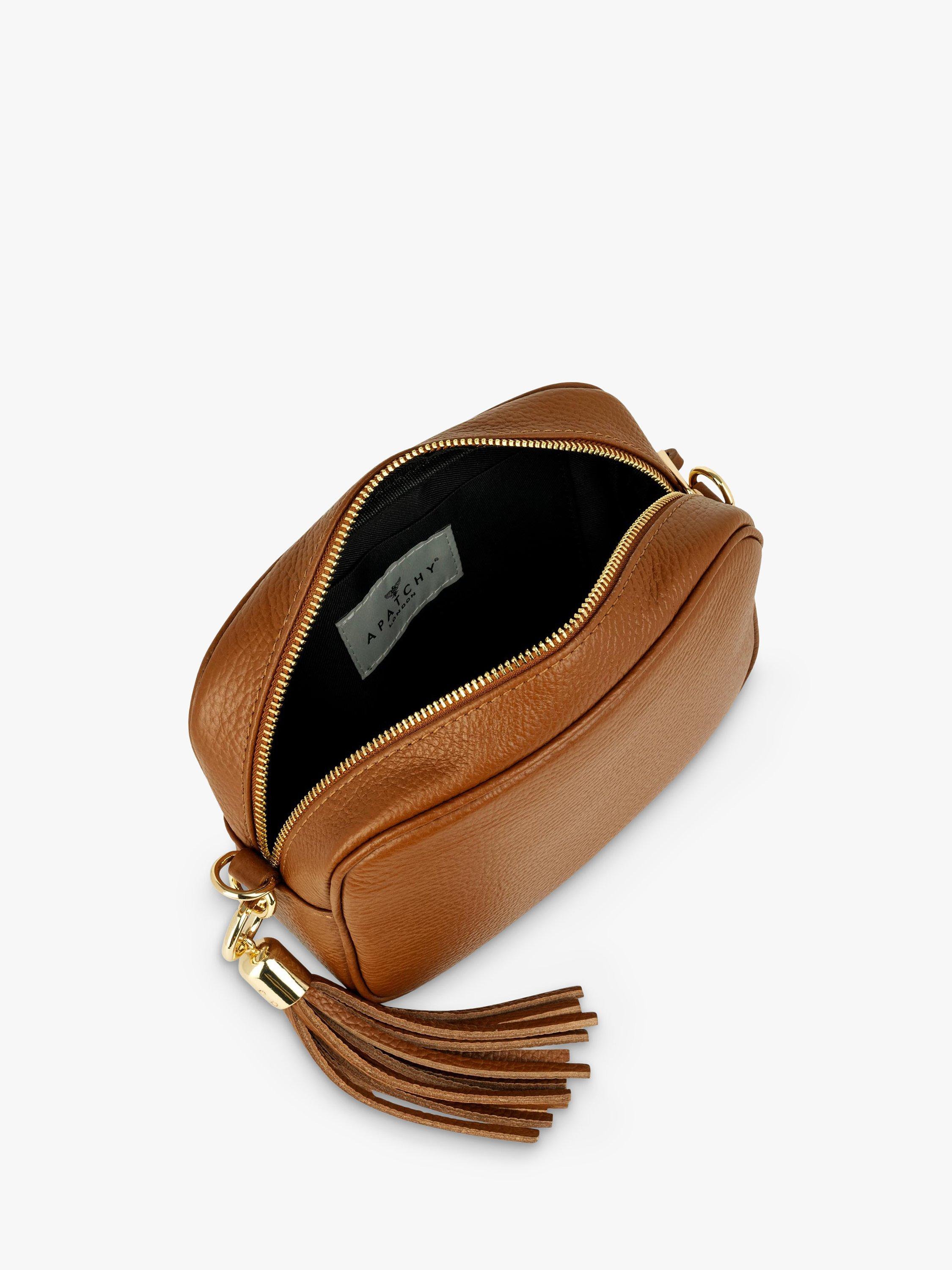 Product image 4 of 4, which shows Apatchy London Dots Strap Leather Crossbody Bag, Tan/Multi