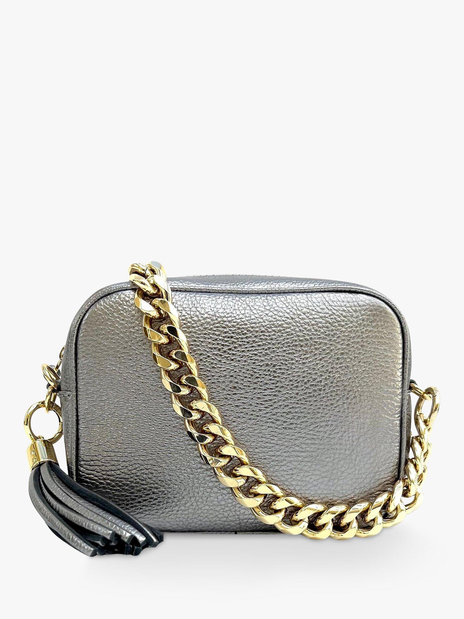 Apatchy Chain Strap Leather Cross Body Bag, Pewter