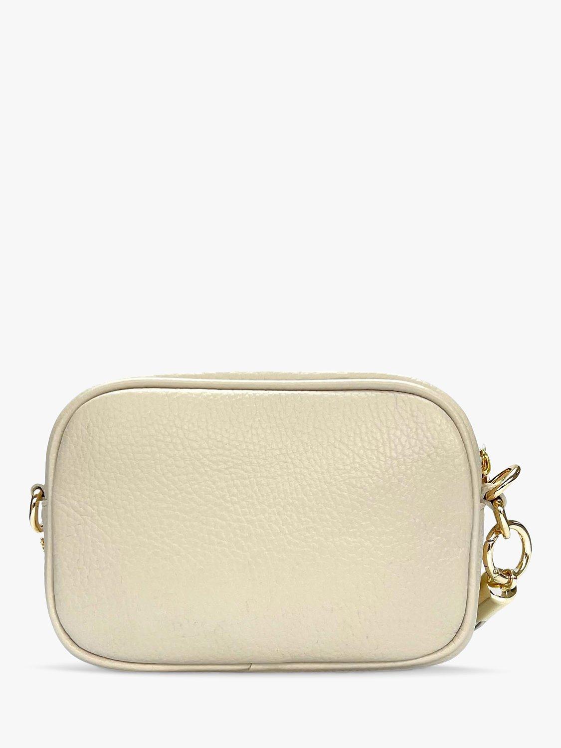 Product image 2 of 5, which shows Apatchy London The Mini Tassel Leather Crossbody Phone Bag, Stone