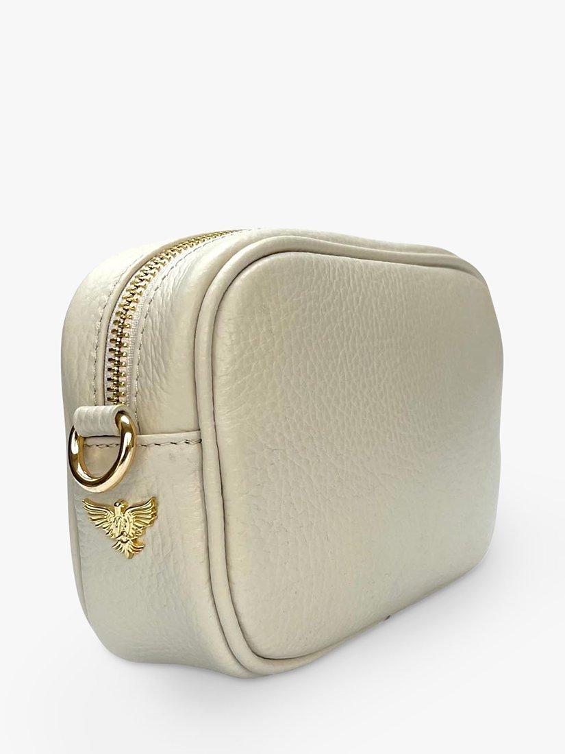 Product image 3 of 5, which shows Apatchy London The Mini Tassel Leather Crossbody Phone Bag, Stone