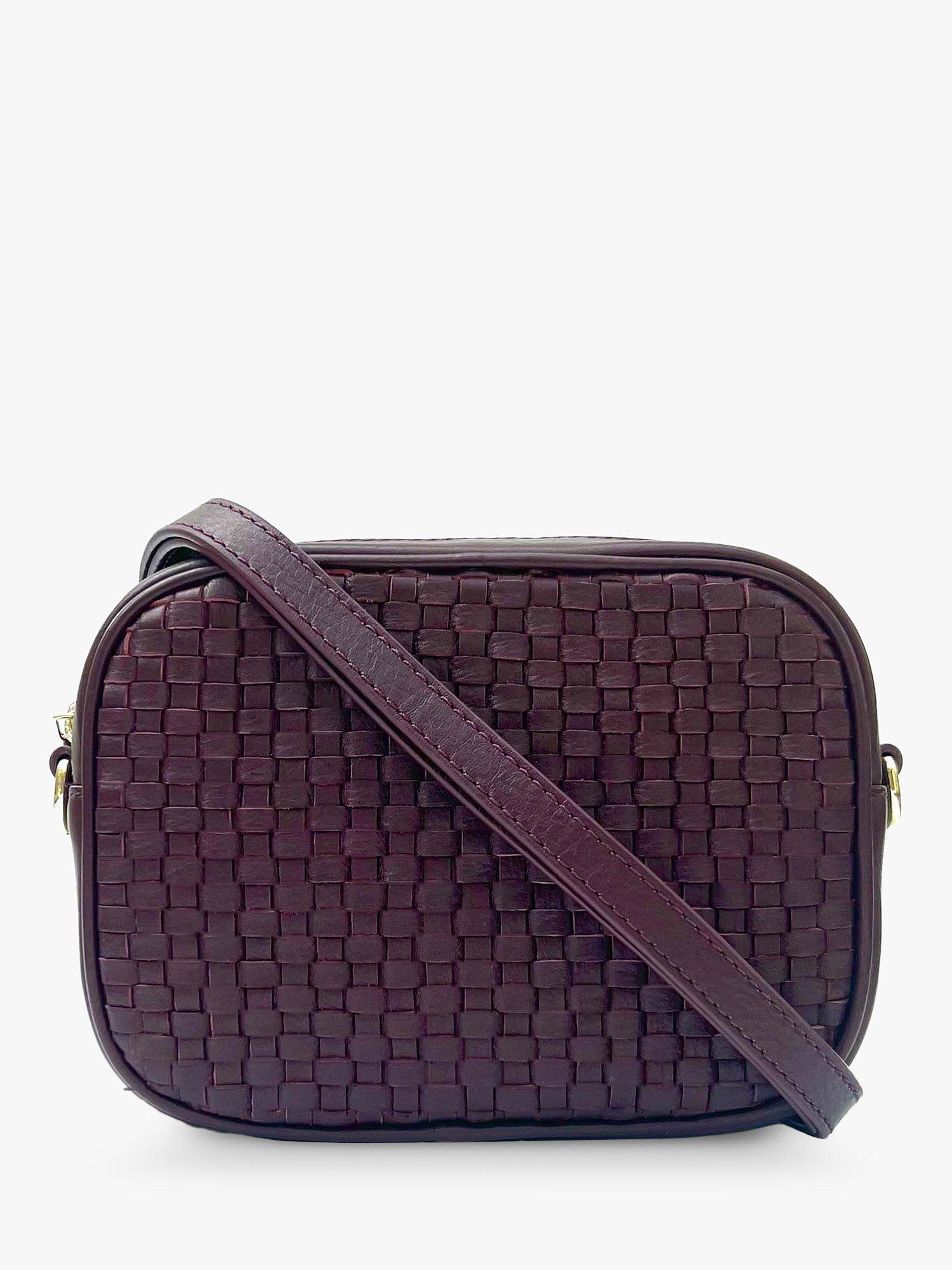 Product image 1 of 5, which shows Apatchy London The Penelope Woven Leather Camera Bag, Port