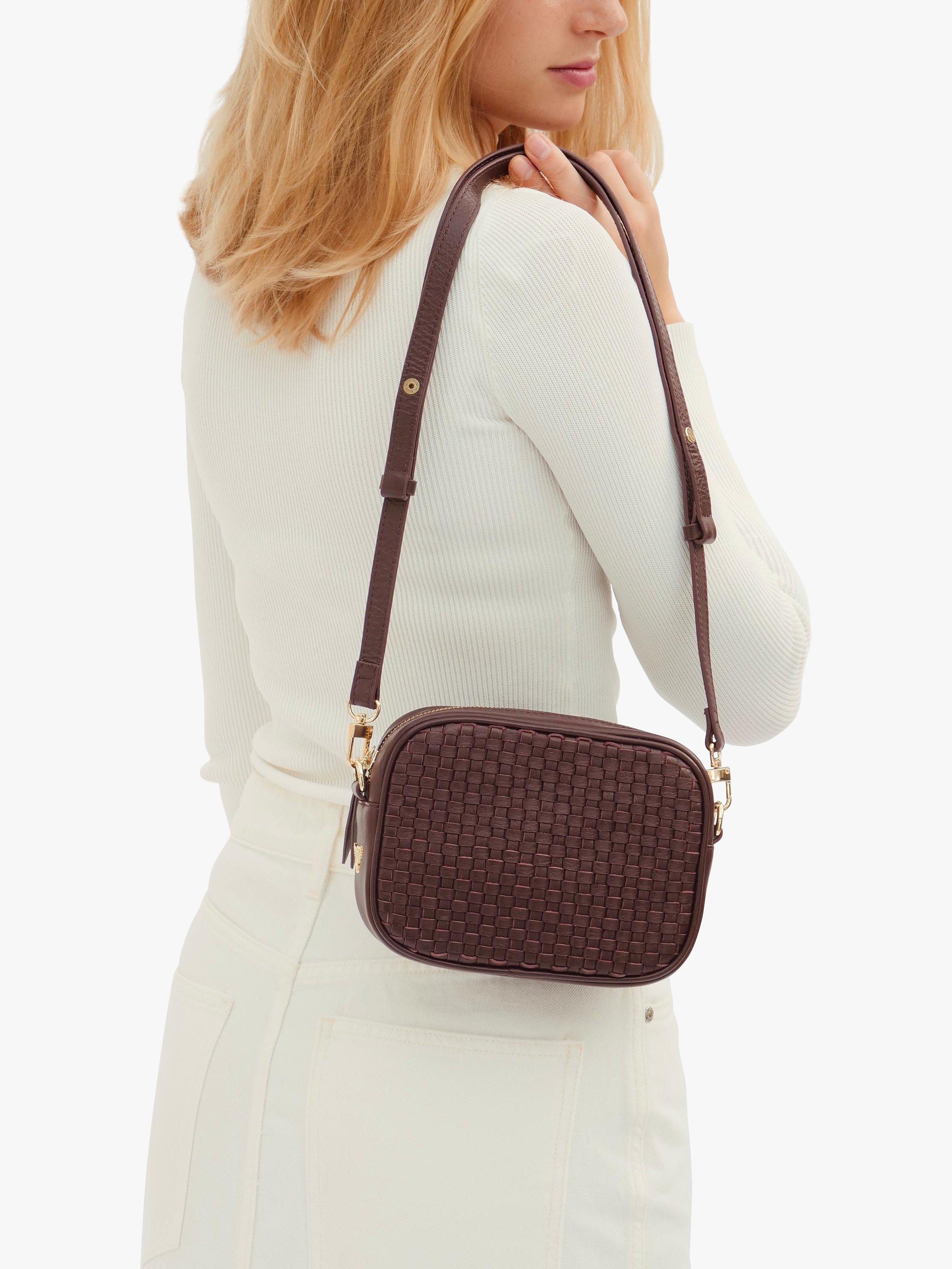Product image 5 of 5, which shows Apatchy London The Penelope Woven Leather Camera Bag, Port