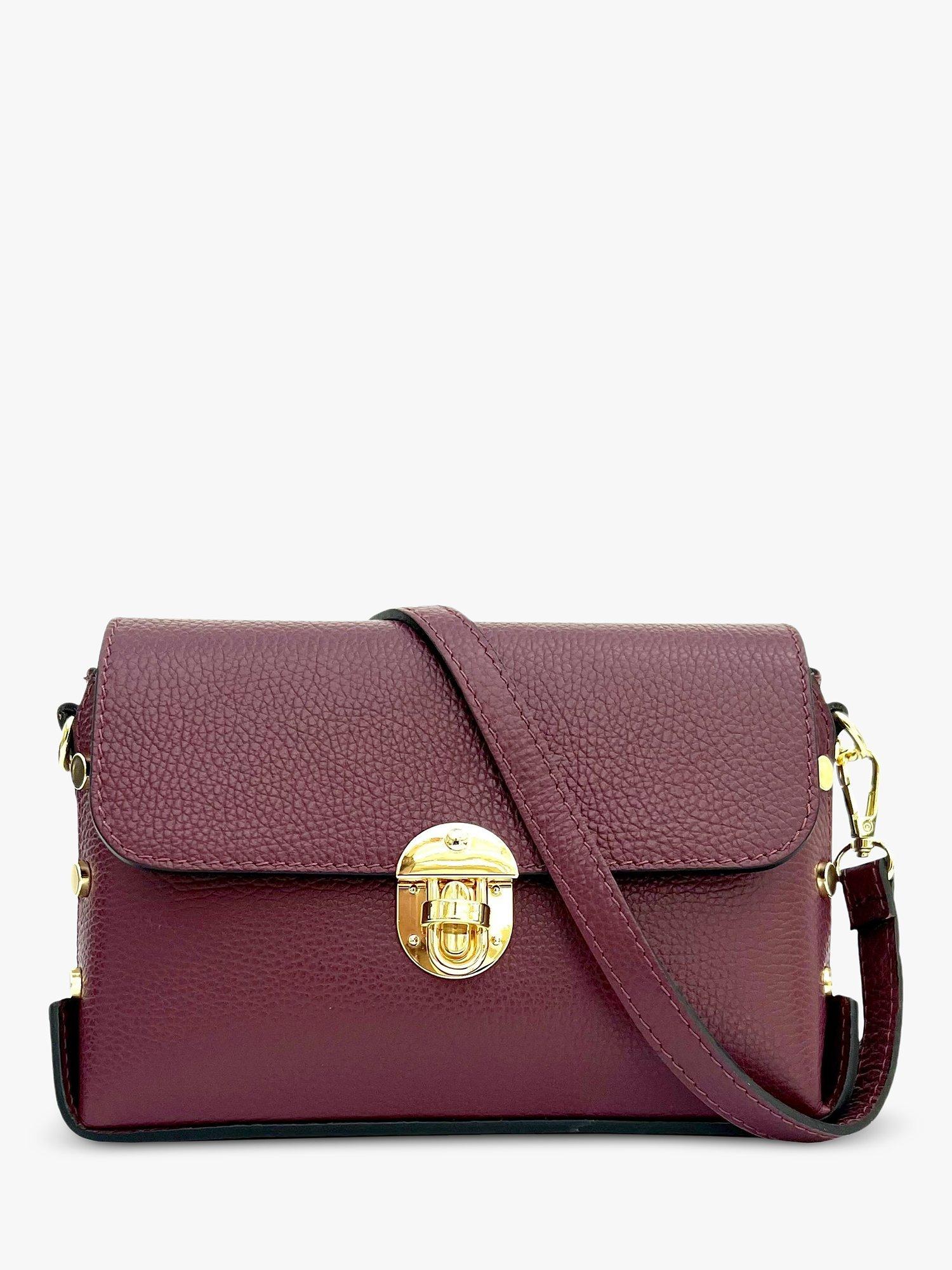 Product image 1 of 4, which shows Apatchy London The Bloxsome Leather Crossbody Bag, Plum