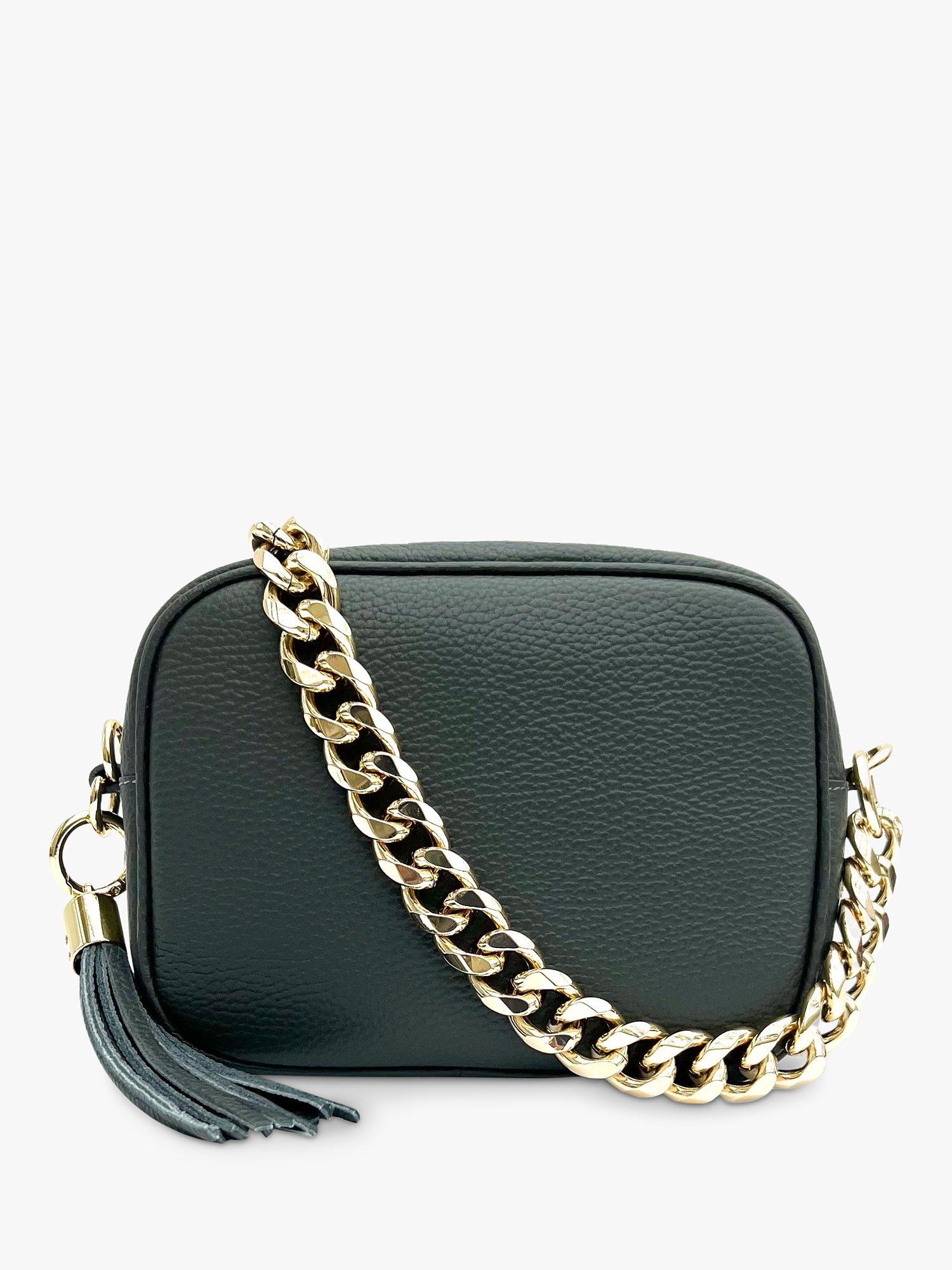 Apatchy Chain Strap Leather Cross Body Bag, Dark Grey