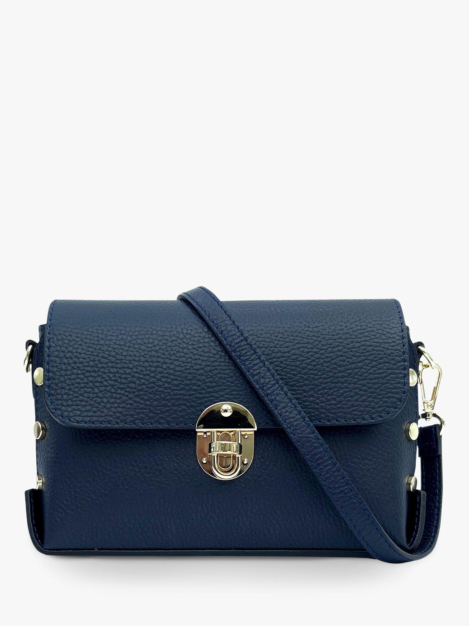 Product image 1 of 4, which shows Apatchy London The Bloxsome Leather Crossbody Bag, Navy