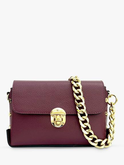 Apatchy London The Bloxsome Chain Strap Leather Cross Body Bag, Plum