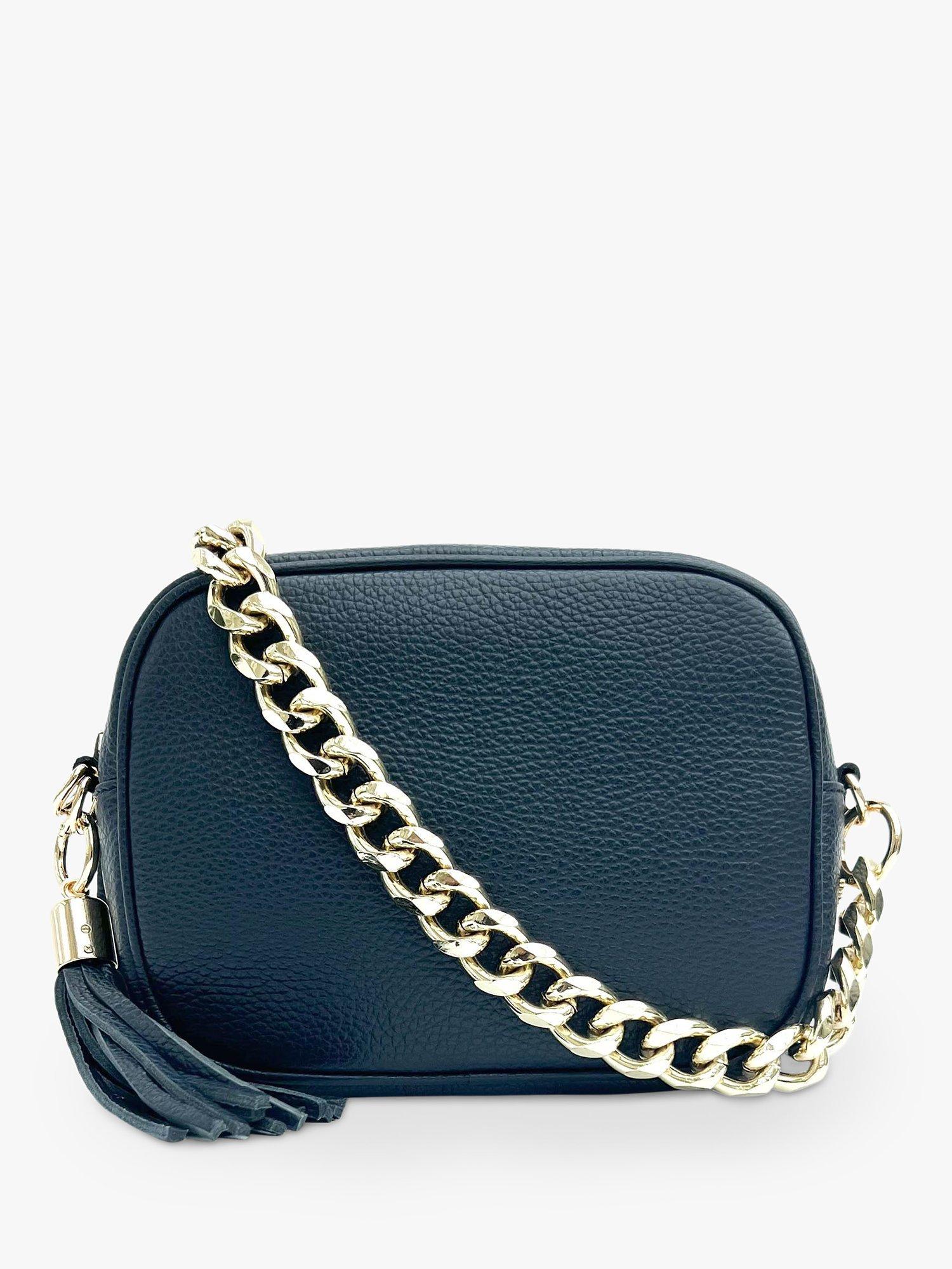 Apatchy Chain Strap Leather Cross Body Bag, Navy