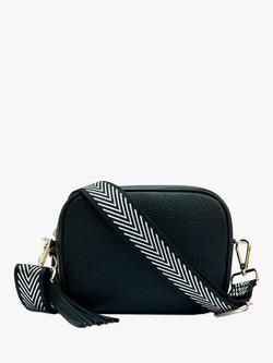 Apatchy London Chevron Strap Leather Cross Body Bag, Black/White