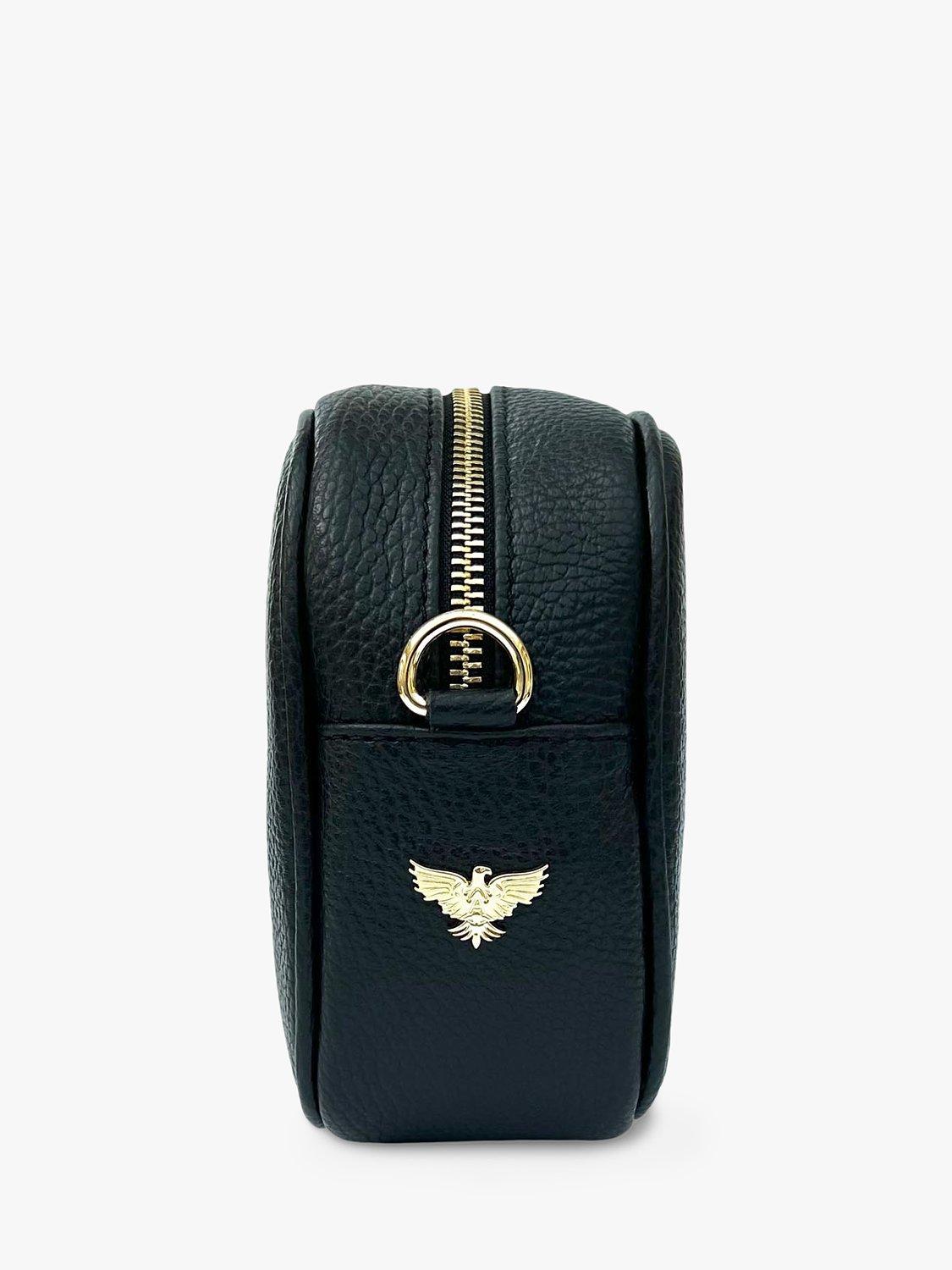 Product image 2 of 5, which shows Apatchy London Chevron Strap Leather Cross Body Bag, Black/White