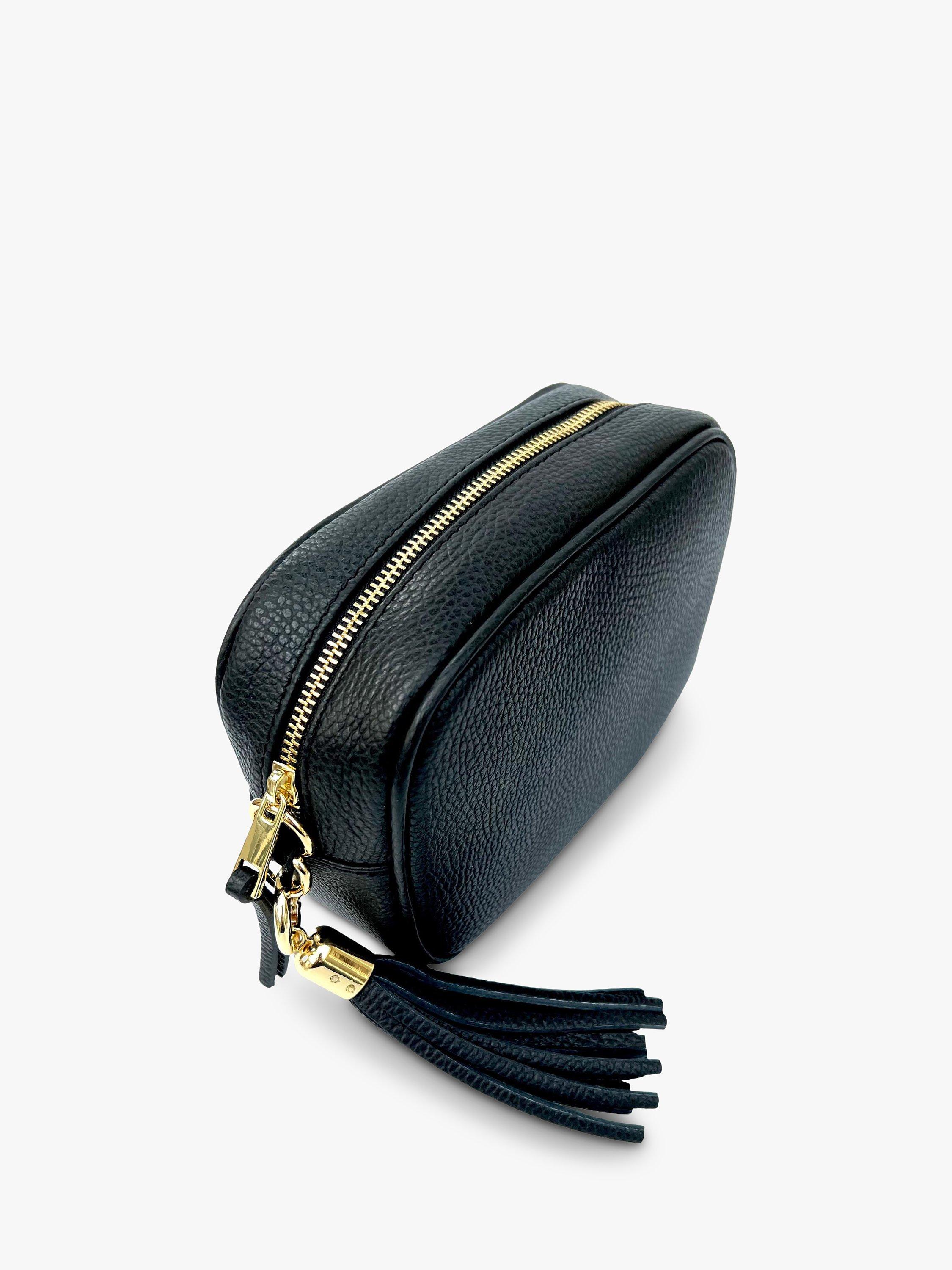 Product image 3 of 5, which shows Apatchy London Chevron Strap Leather Cross Body Bag, Black/White