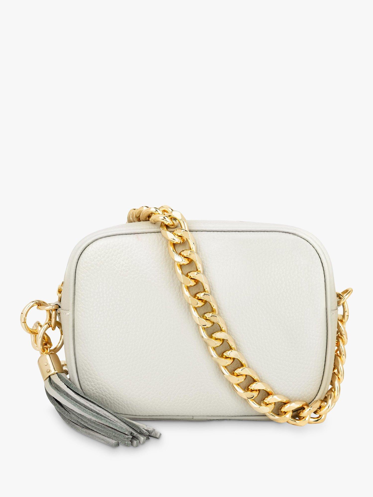 Apatchy Chain Strap Leather Cross Body Bag, Light Grey
