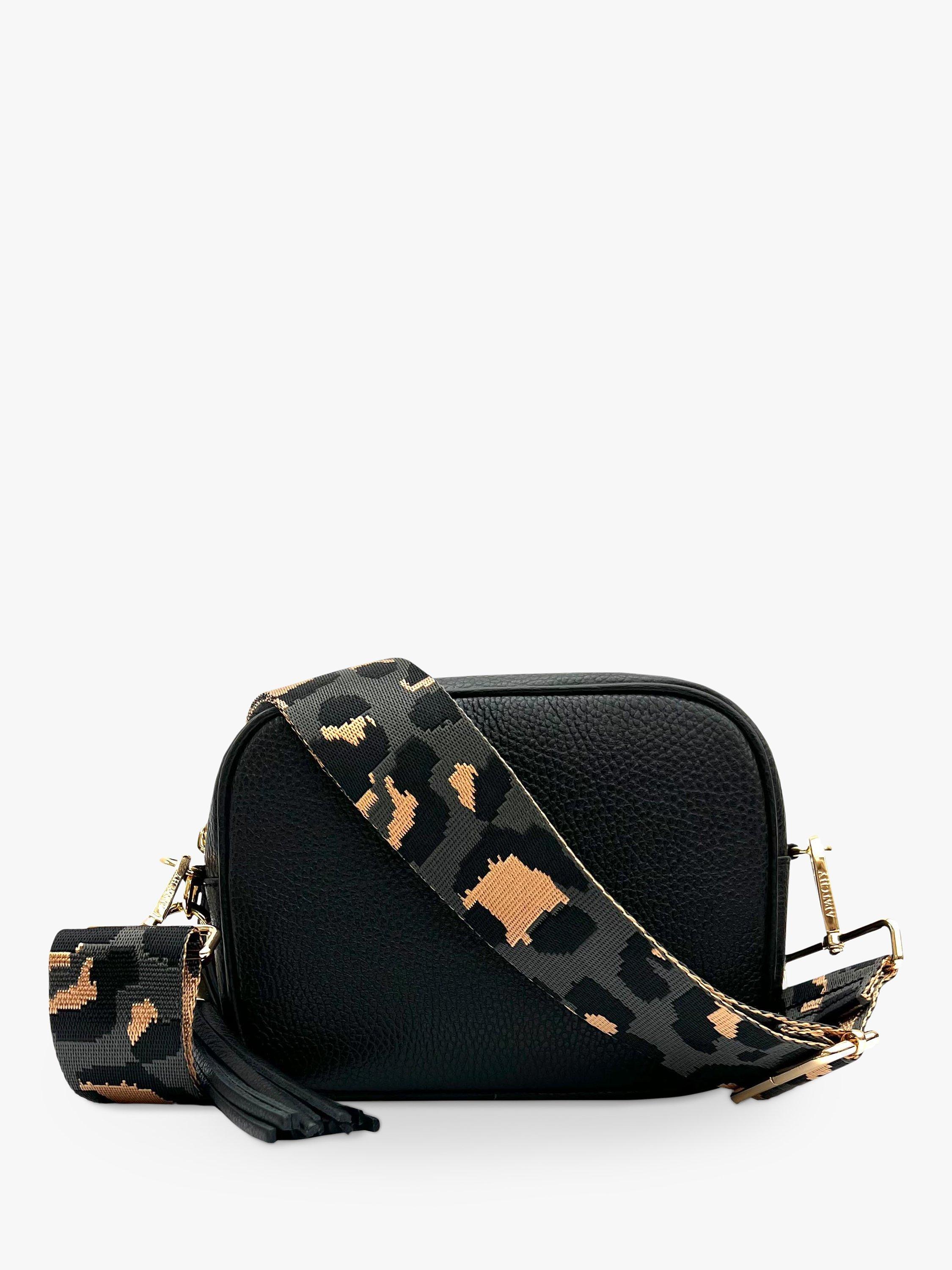 Apatchy Leopard Print Strap Leather Cross Body Bag Black Multi