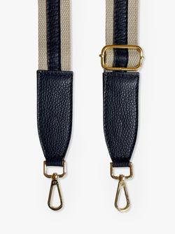 Apatchy London Leather & Canvas Striped Handbag Strap, Navy/Stone