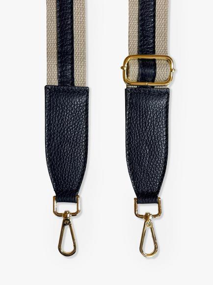 Apatchy London Leather & Canvas Striped Handbag Strap, Navy/Stone
