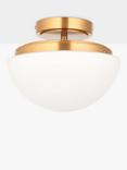 John Lewis Fredriksberg Opal Glass Shade Semi Flush Bathroom Ceiling Light, Brass