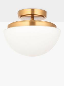 John Lewis Fredriksberg Opal Glass Shade Semi Flush Bathroom Ceiling Light, Brass - view 2, Brass