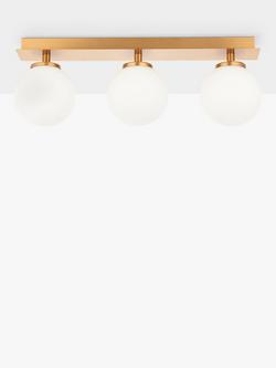 John Lewis Fredriksberg 3 Lamp Opal Glass Shade Semi Flush Bathroom Ceiling Light, Brass - view 2, Brass