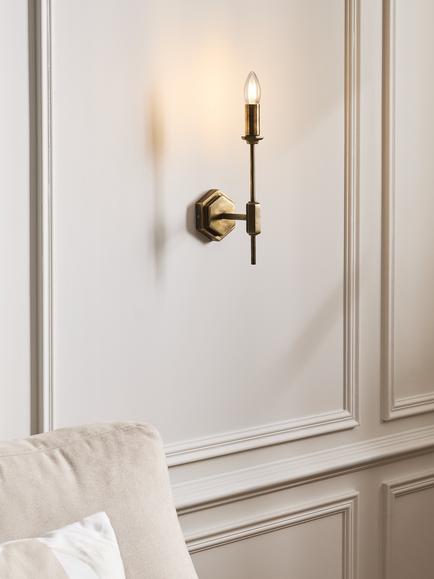 John Lewis Hex Wall Light Fitting - view 2, Aged Brass