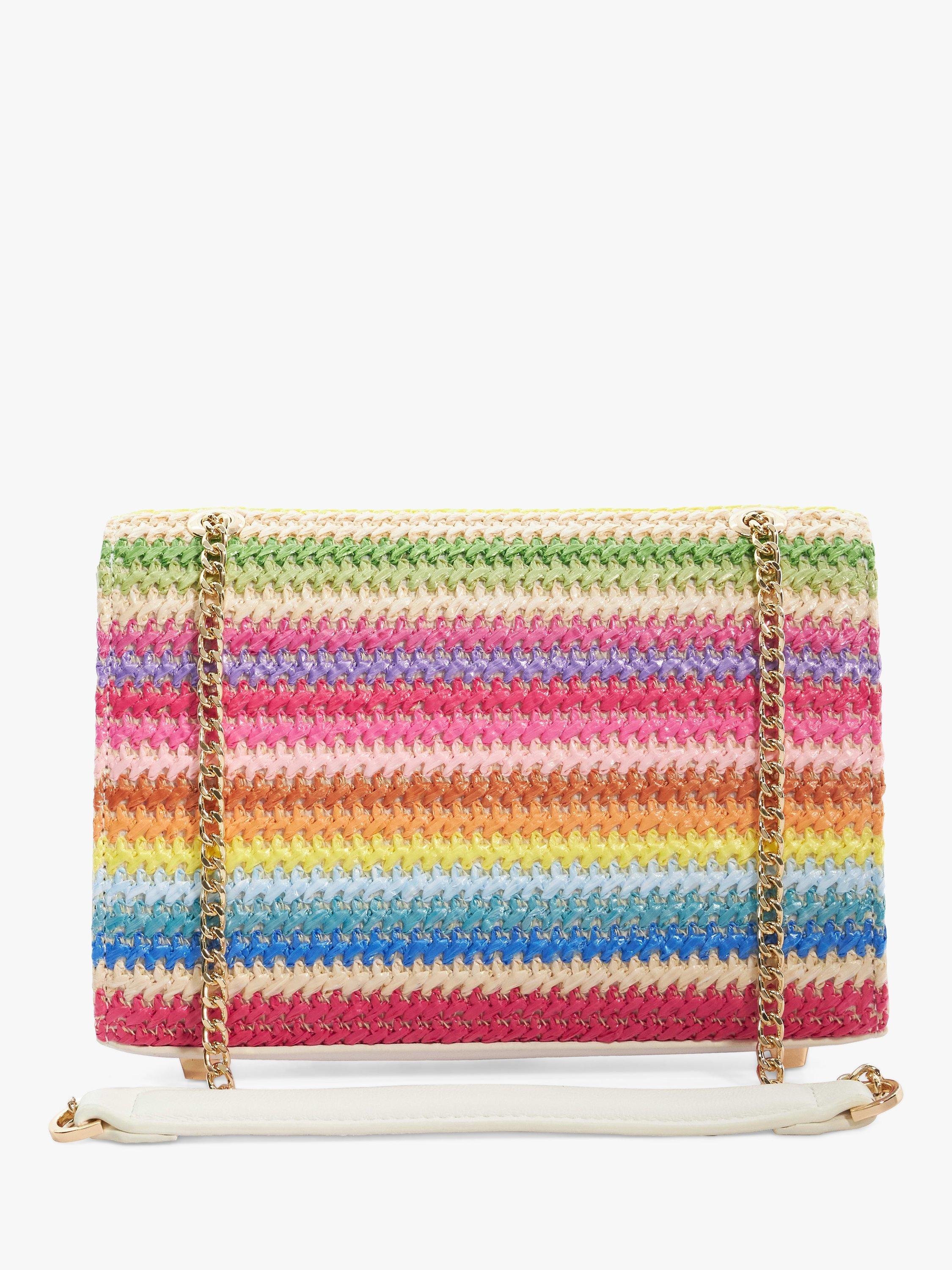 Product image 2 of 4, which shows Dune Dinkydellsie Raffia Rainbow Stripe Bag, Multi