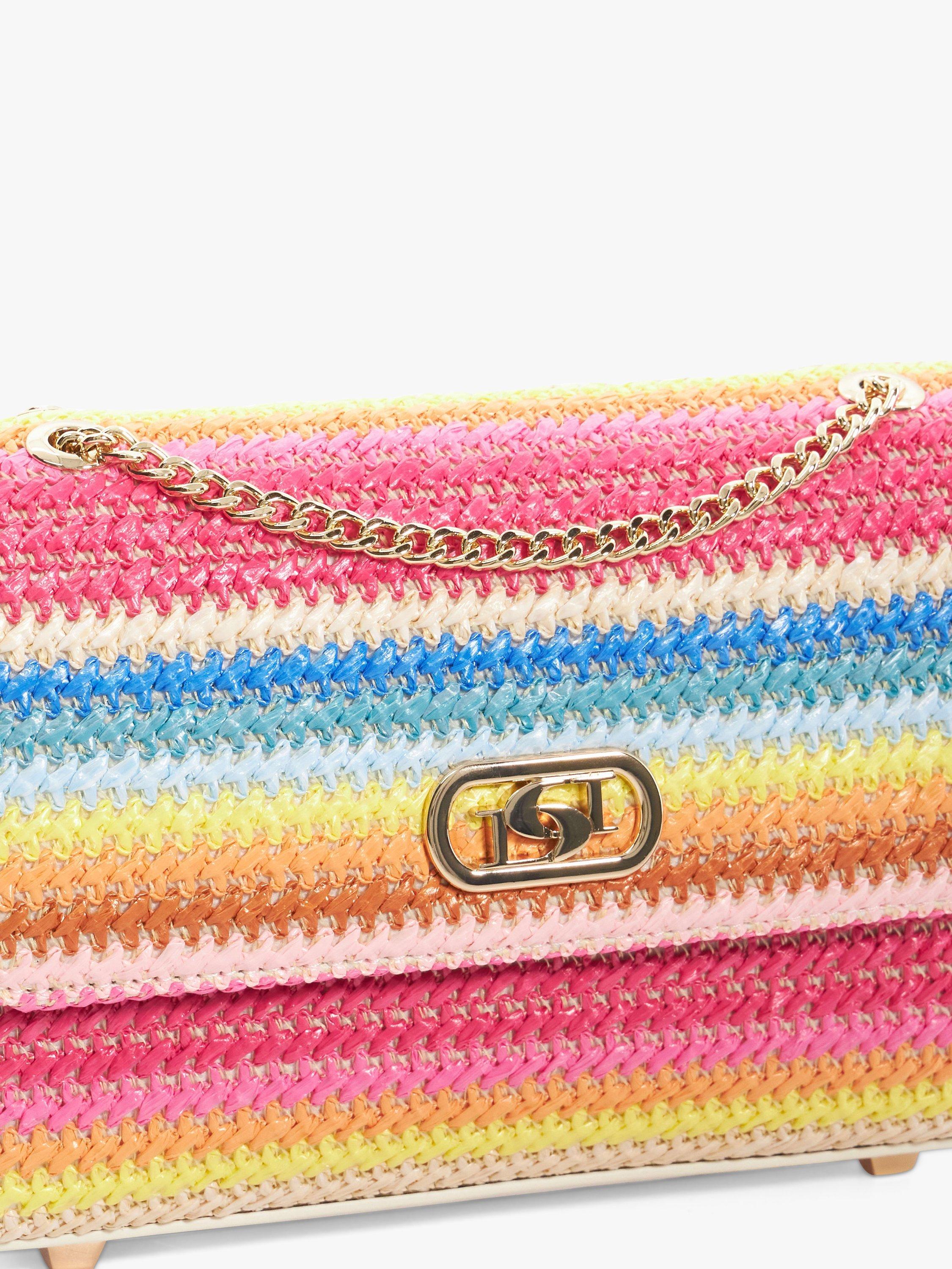 Product image 4 of 4, which shows Dune Dinkydellsie Raffia Rainbow Stripe Bag, Multi