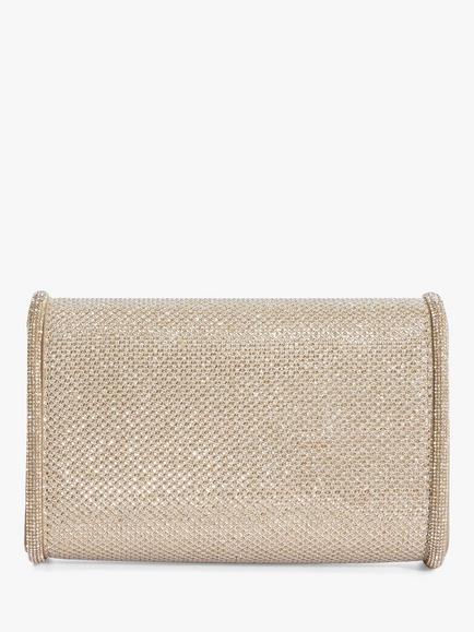 Dune London Bellini Metallic Fabric Diamanté Trim Box Clutch Bag, Gold - view 2, Gold