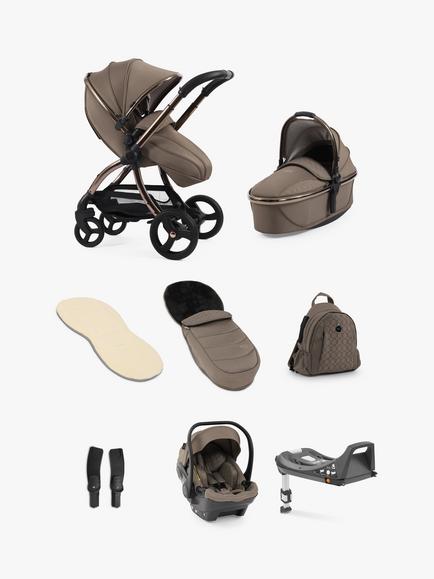 egg 3 Pushchair, Carrycot & Accessories with Egg Shell Car Seat and Base Luxury Bundle, Mink