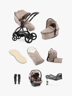 egg3 Pushchair, Carrycot & Accessories with Egg Shell Car Seat and Base Luxury Bundle, Houndstooth Almond