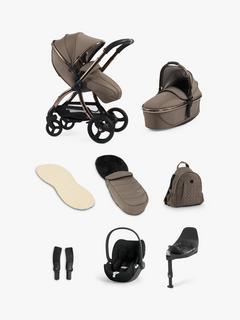 egg3 Pushchair, Carrycot & Accessories with Cybex Cloud T Car Seat and Base T Luxury Bundle, Mink