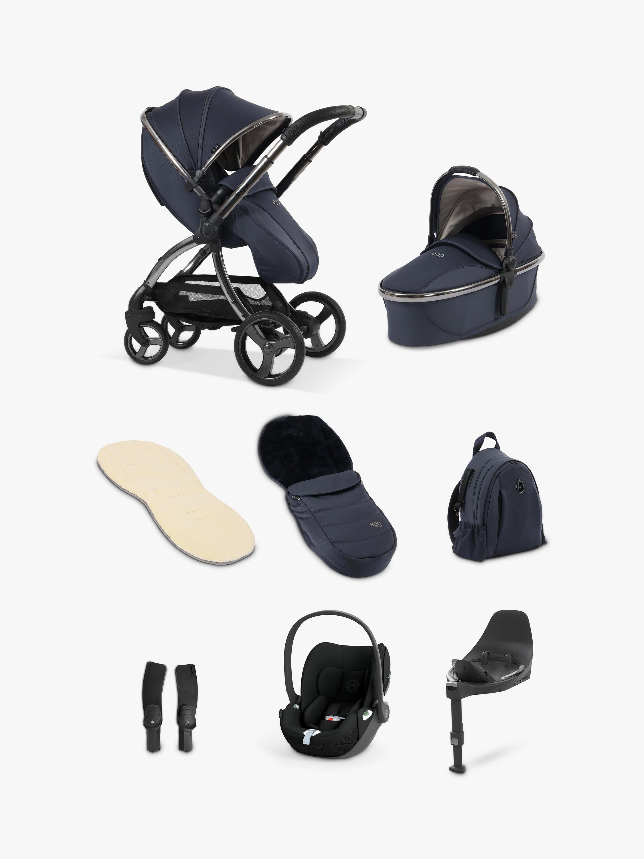 egg3 Pushchair Carrycot Accessories with Cybex Cloud T Car Seat and Base T Luxury Bundle Carbonite