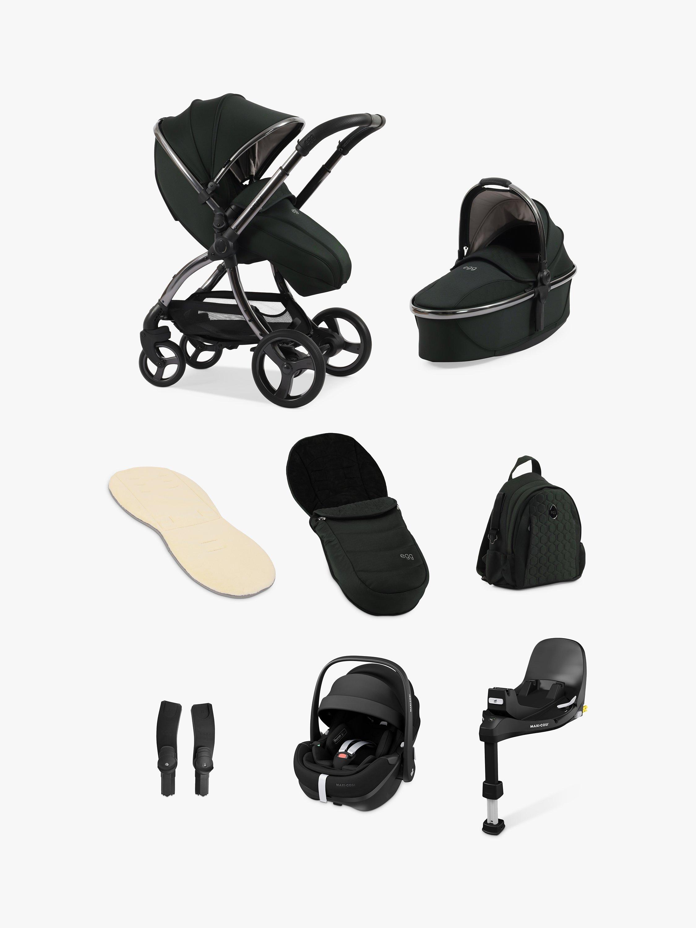 egg3 Pushchair Carrycot Accessories with Maxi Cosi Pebble 360 Pro Car Seat and Base Luxury Bundle Black Olive