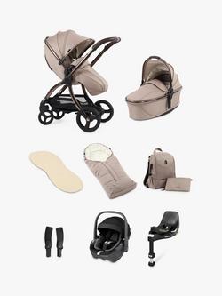 egg3 Pushchair, Carrycot & Accessories with Maxi-Cosi Pebble 360 Pro2 Car Seat and Base Luxury Bundle, Houndstooth Almond